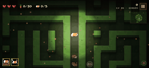Maze Pig gameplay clip: enemies close in, then a stampede of pups knocks them out